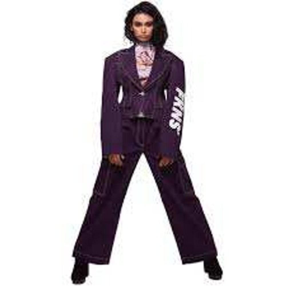 FKNS Narendra Kumar Graphic Logo Racing Stripe Blazer Womens Small Purple